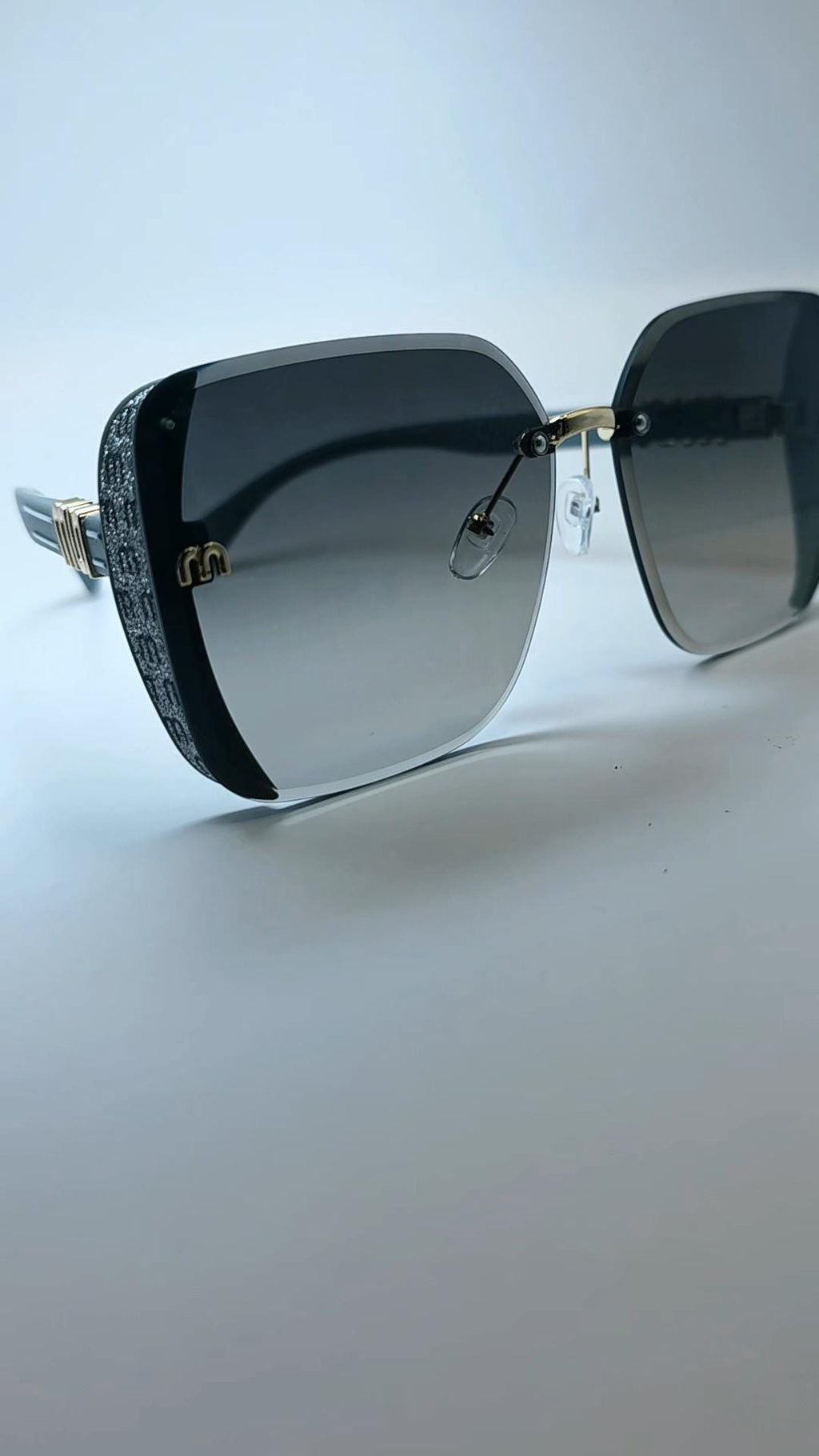 Rhinestone Rimless Square Sunglasses | Oversized Black Gradient Shades