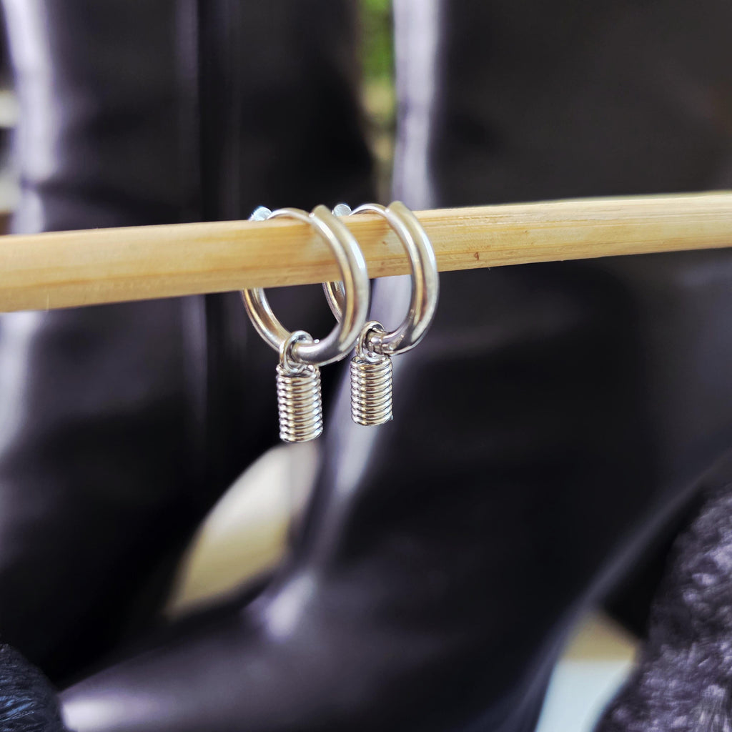Stainless Steel Huggie Hoop Earrings –  Punk Hippie Dangle Spring  Jewelry