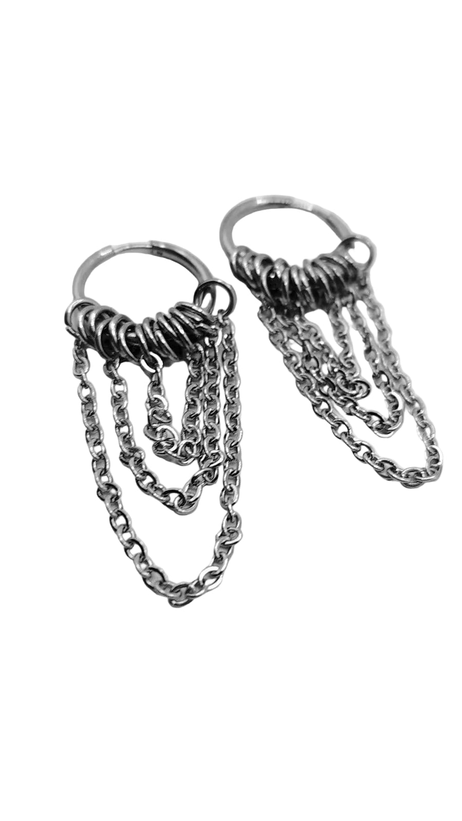Tripple Chain Huggie Hoop drop Earrings –  Punk Hippie Gothic Chain Earring Stainless Steel