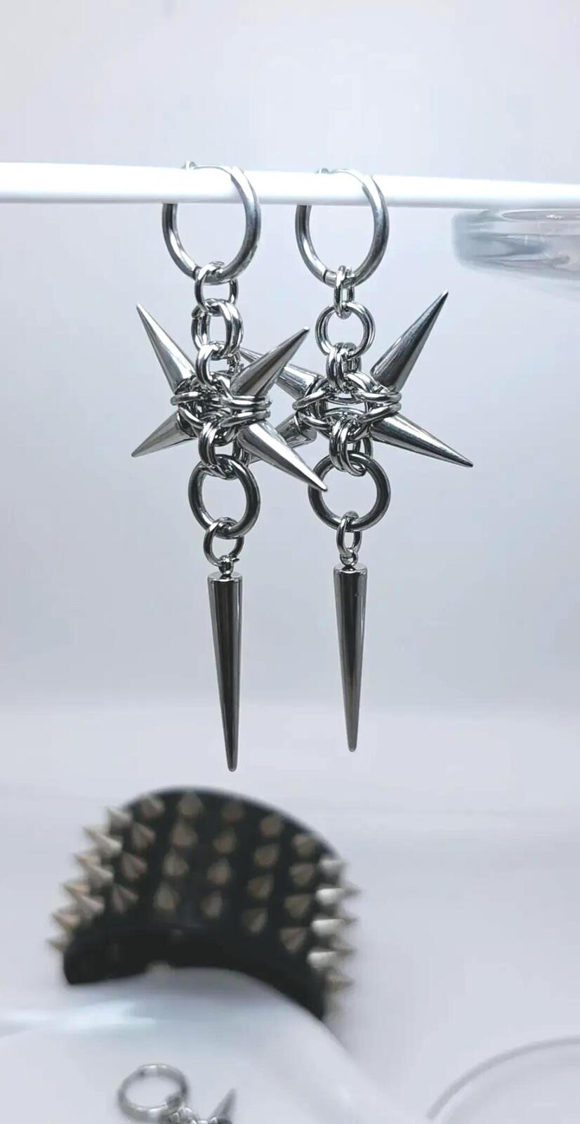 Gothic Spike Rivet Huggie Hoop Punk Hippie  Earring Stainless Steel Size