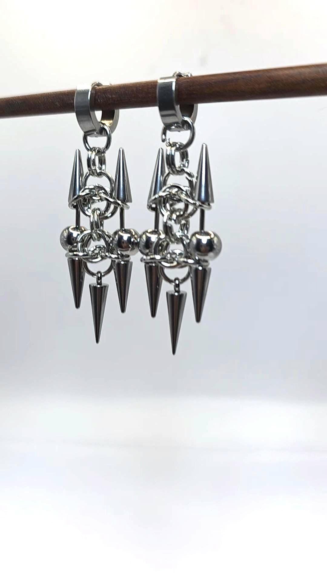 Gothic Pair  Spike Rivet Huggie Hoop Punk Hippie  Earring Stainless Steel