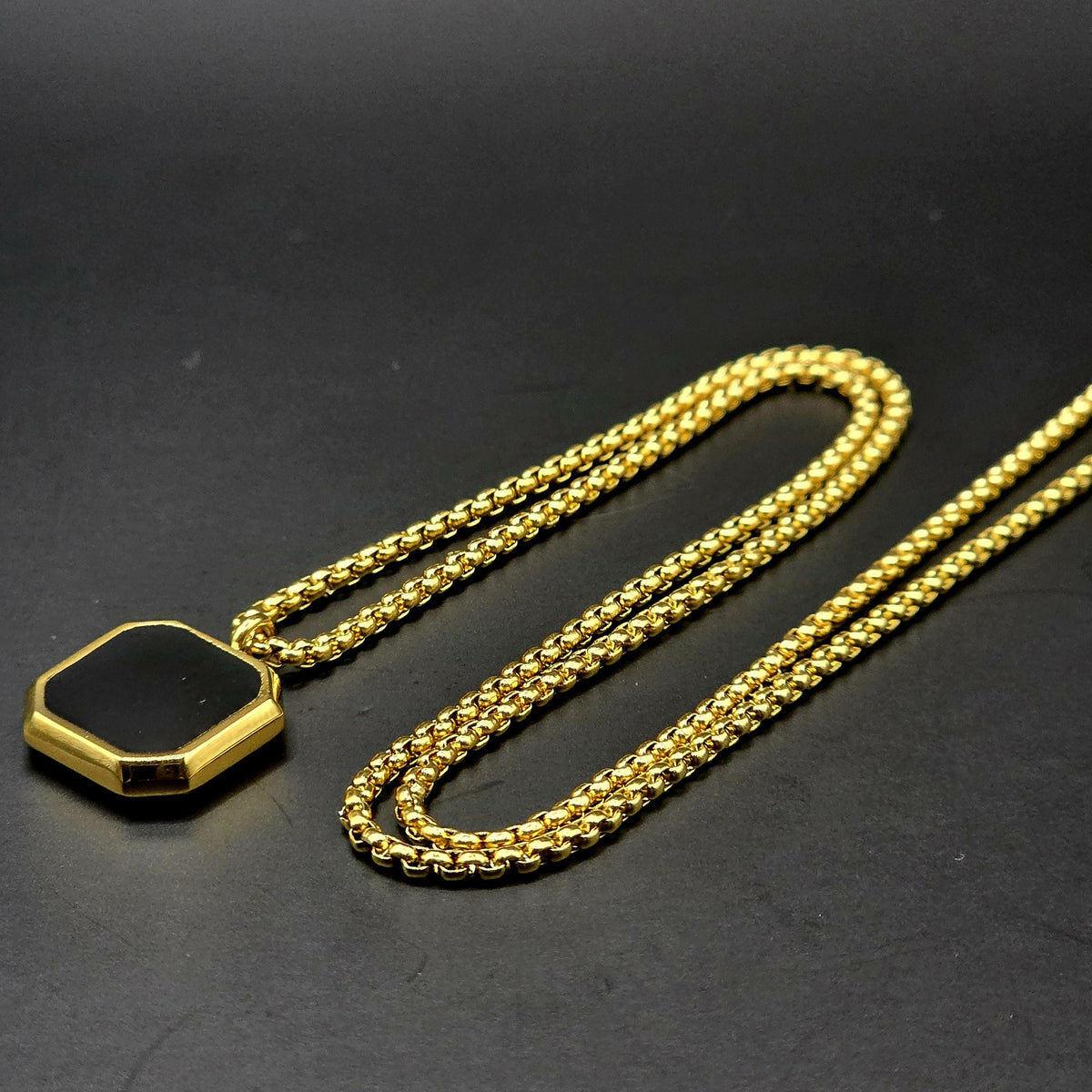 Gold and Silver Tone Hexagon Pendant Necklace – Bold Minimalist Statement Chain