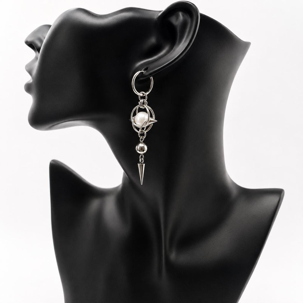 Gothic Spike Rivet Pearl Accent  Huggie Hoop Punk Hippie  Earring Stainless Steel