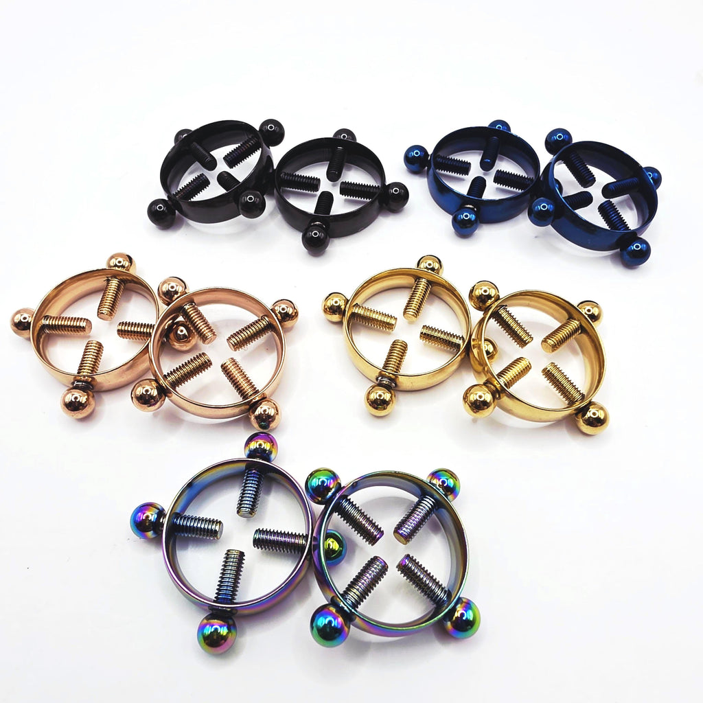 Adjustable Non-Piercing Nipple Clamps  Stylish Screw Fit Body Jewelry in Multiple Finishes
