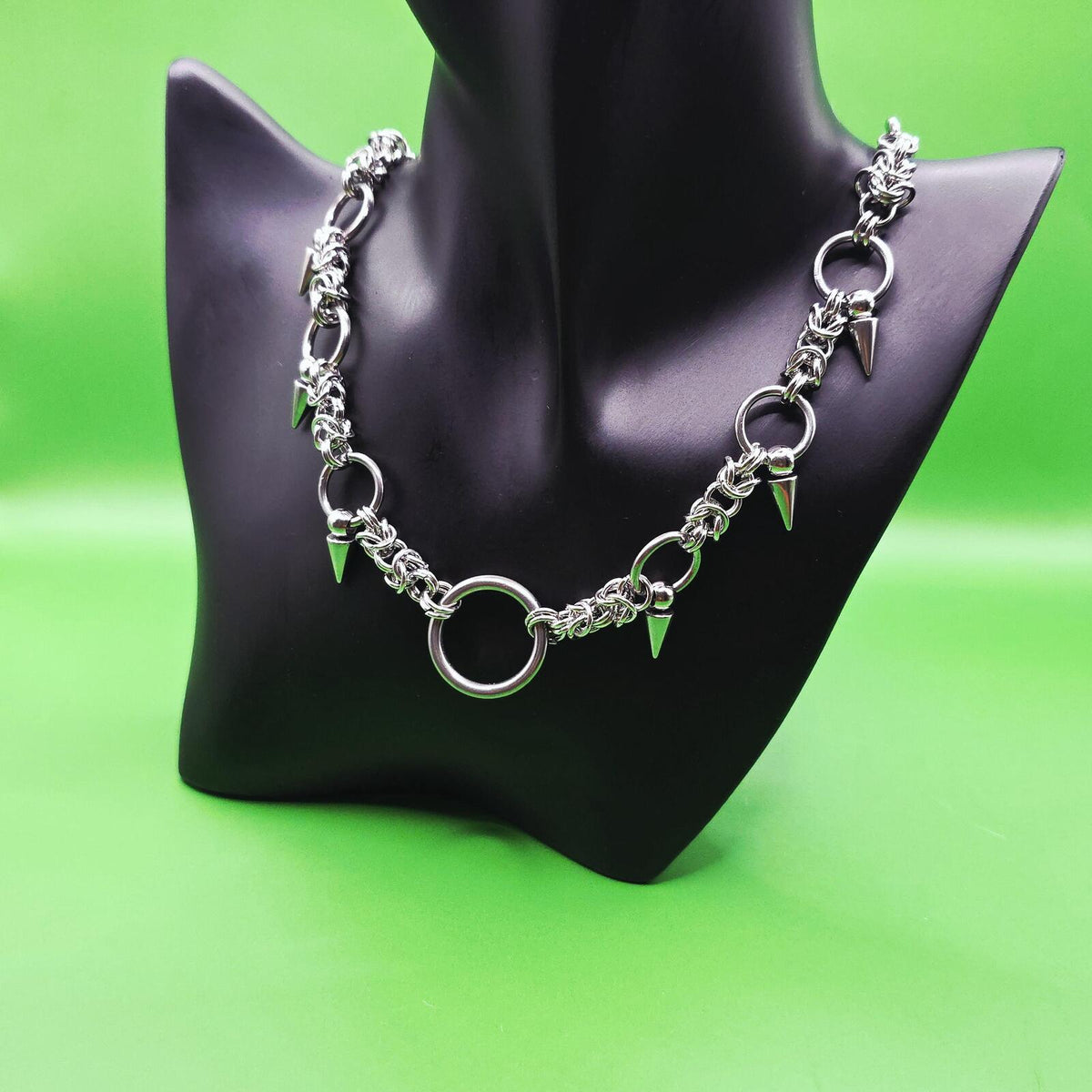 Gothic Spike  Necklace Patchwork Earring Set  Silver-Tone Stainless Steel Punk Jewelry