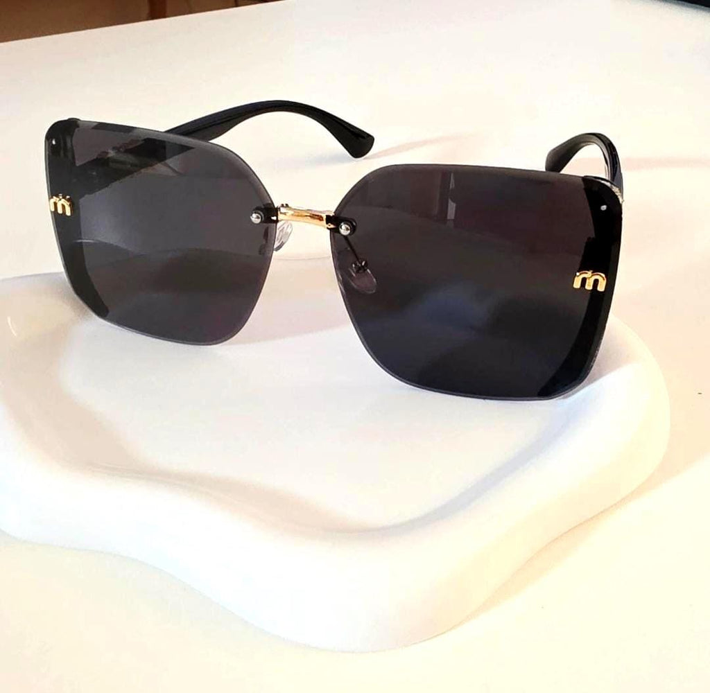 Rhinestone Rimless Square Sunglasses | Oversized Black Gradient Shades