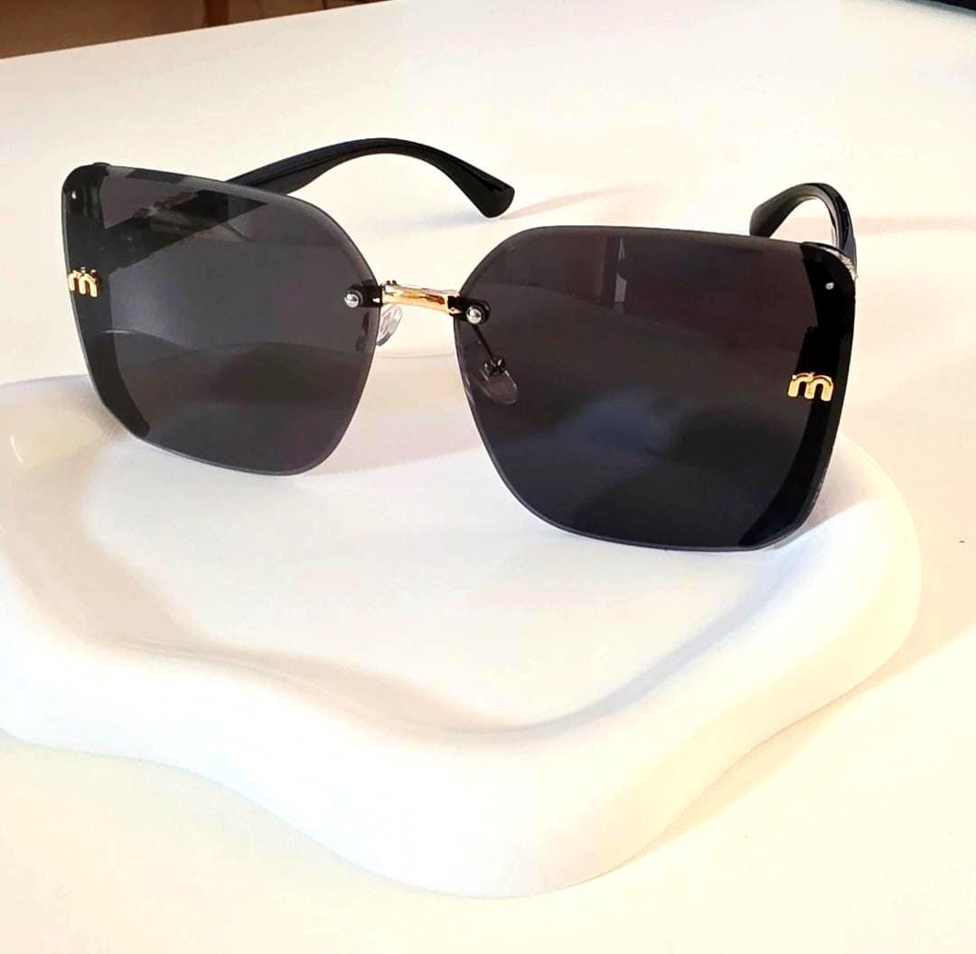Rhinestone Rimless Square Sunglasses | Oversized Black Gradient Shades