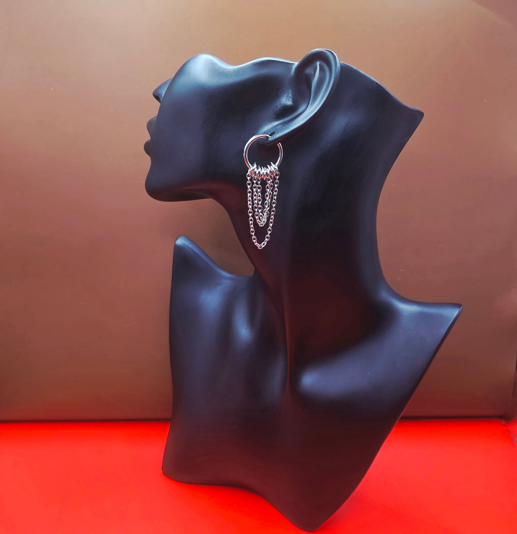 Tripple Chain Huggie Hoop drop Earrings –  Punk Hippie Gothic Chain Earring Stainless Steel