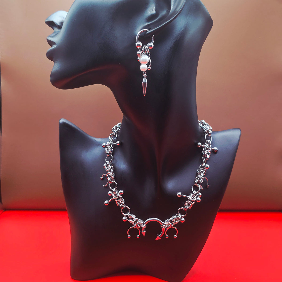 Punk Industrial Charm Necklace & Earring Set – Silver Gothic Statement Jewellery