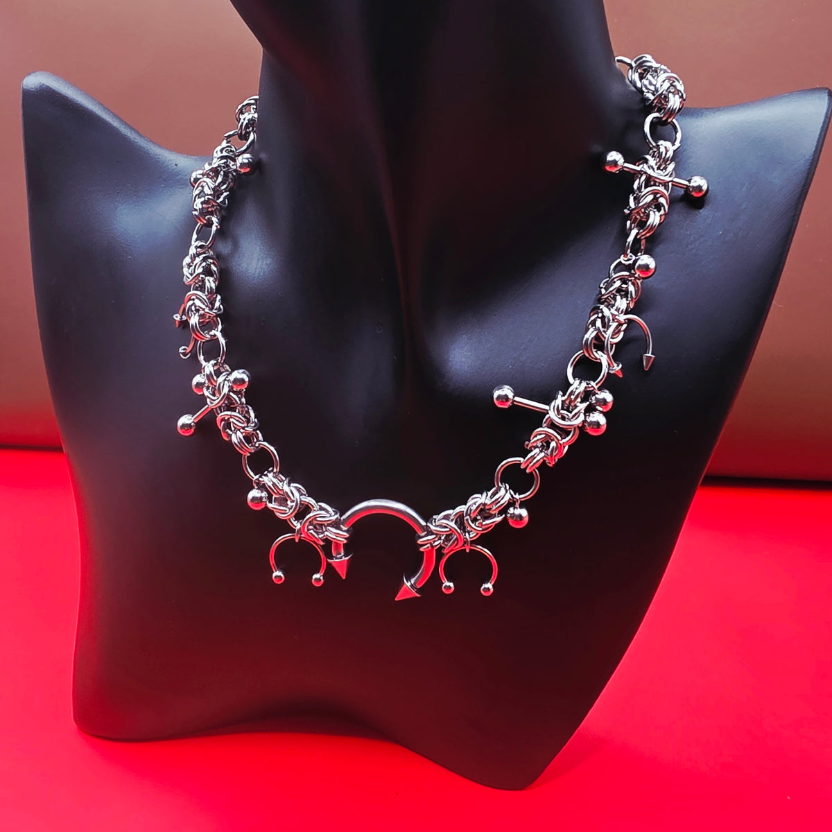 Punk Industrial Charm Necklace & Earring Set – Silver Gothic Statement Jewellery