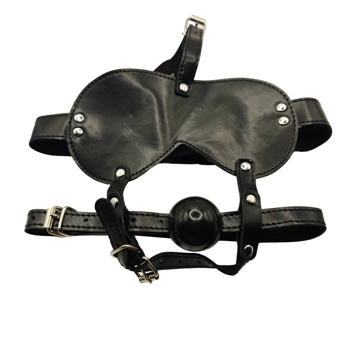 Adjustable PU Leather Harness Mask with Ball Gag – Black Adult Restraint Accessory