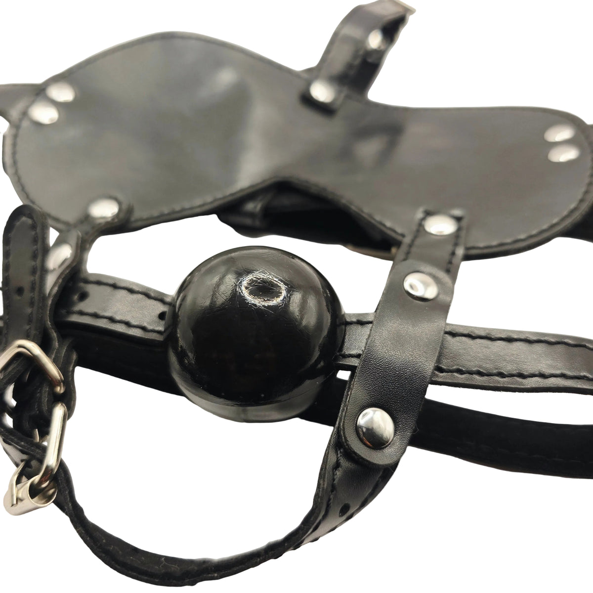 Adjustable PU Leather Harness Mask with Ball Gag – Black Adult Restraint Accessory