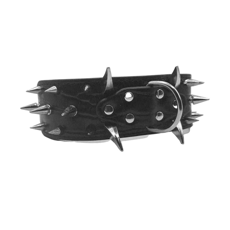 Black and Brown  Spiked Dog Collar – Wide PU Leather Adjustable Studded Collar