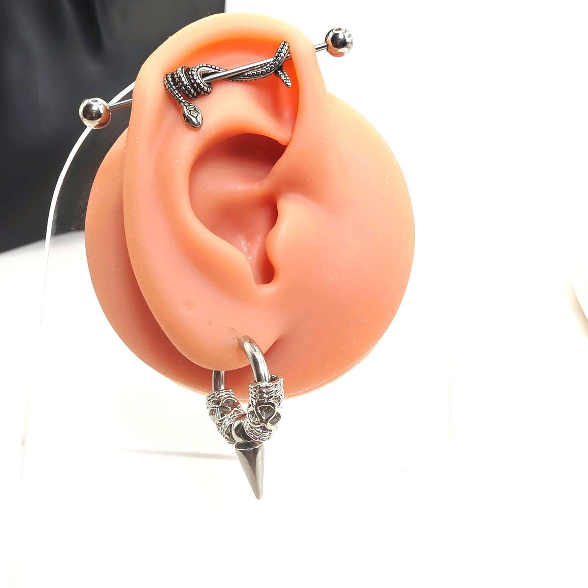Industrial Barbell Ear Piercing with Snake Design