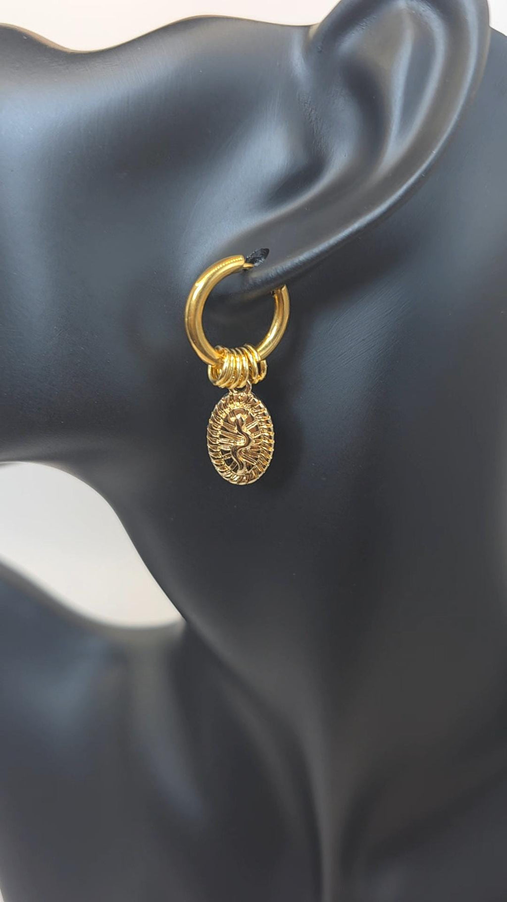 Gold Snake Charm Huggie Hoop Earrings | Stainless Steel Serpent Jewellery