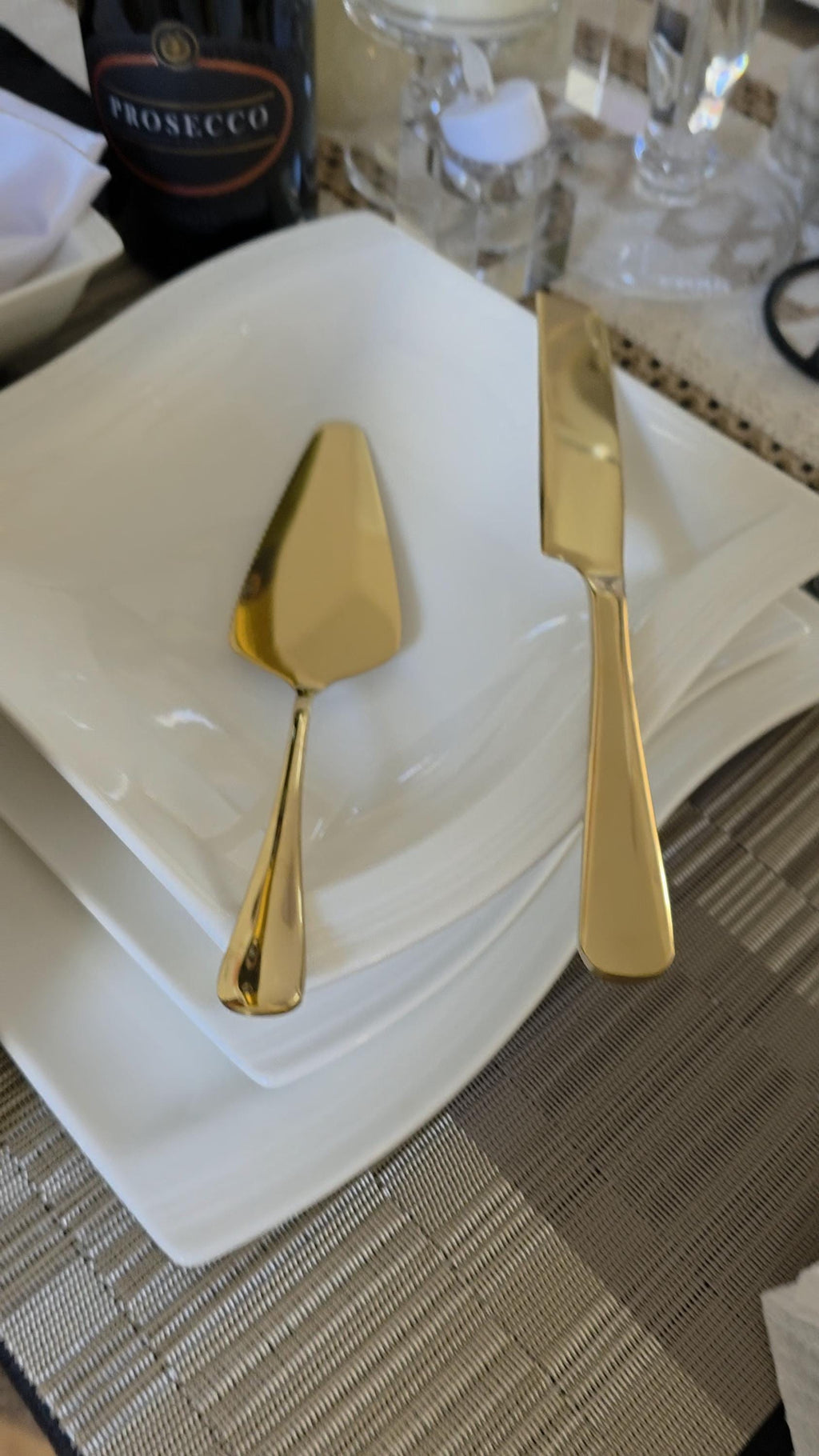 Gold Stainless Steel Cake Cutting Set – Wedding Knife Server – Elegant Dessert Utensil