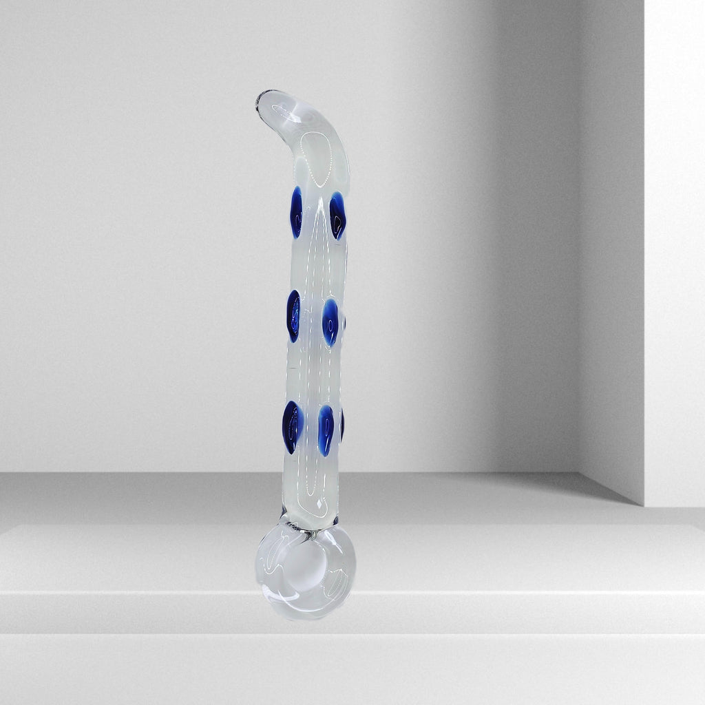 Studded Glass Dildo Blue and Clear Long Adult Sex Toy Wand
