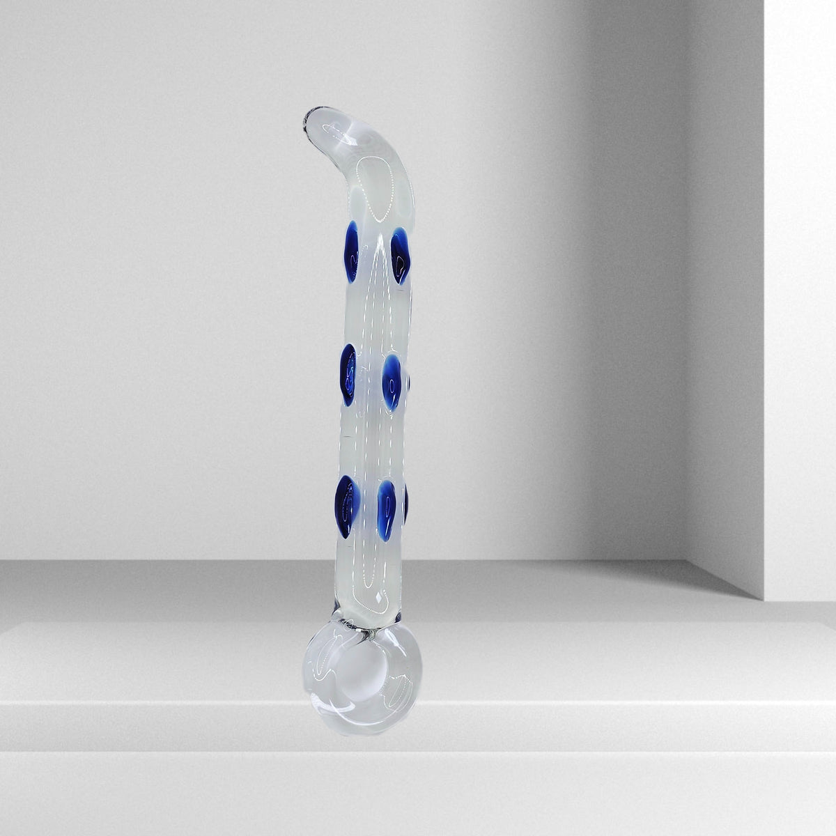 Studded Glass Dildo Blue and Clear Long Adult Sex Toy Wand