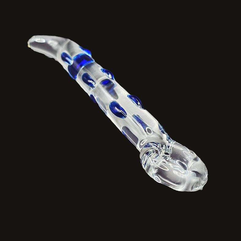 Studded Glass Dildo Blue and Clear Long Adult Sex Toy Wand