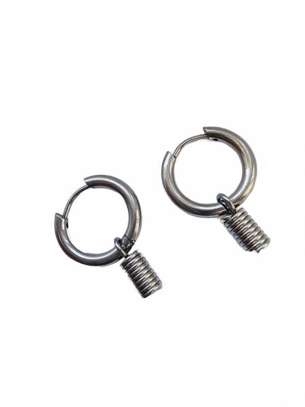 Silver Stainless Steel Spring charm Huggie Hoop Earring #alternative