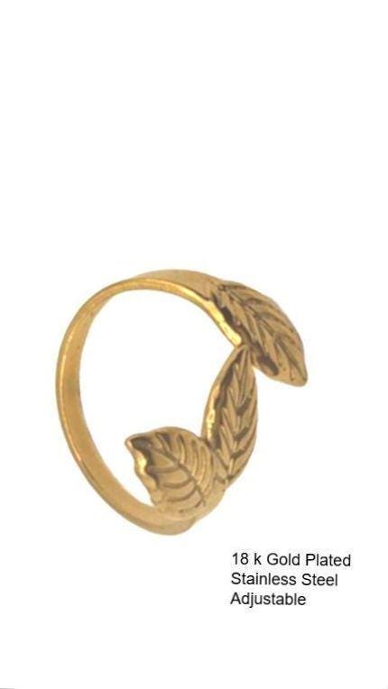 18k Gold Plated Adjustable Leaf Design Ring for Women  Stainless Steel, Contemporary Style