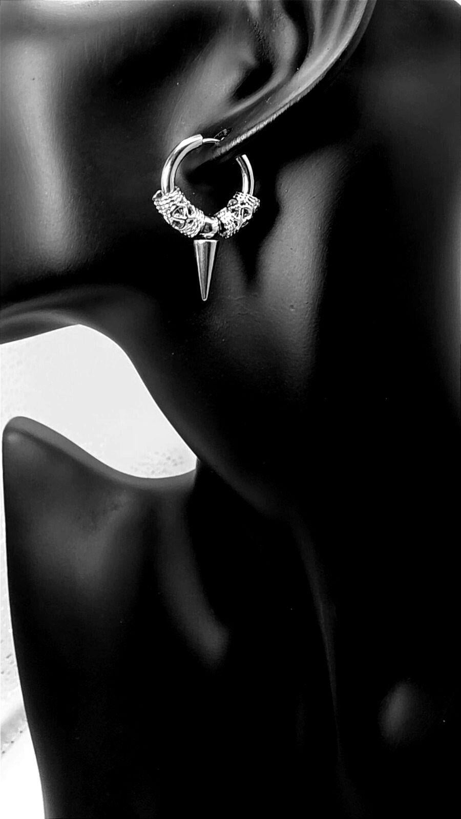 Unisex Pair Stainless Steel Dragon Scale Hoop Earrings with Spike  Accents  Punk