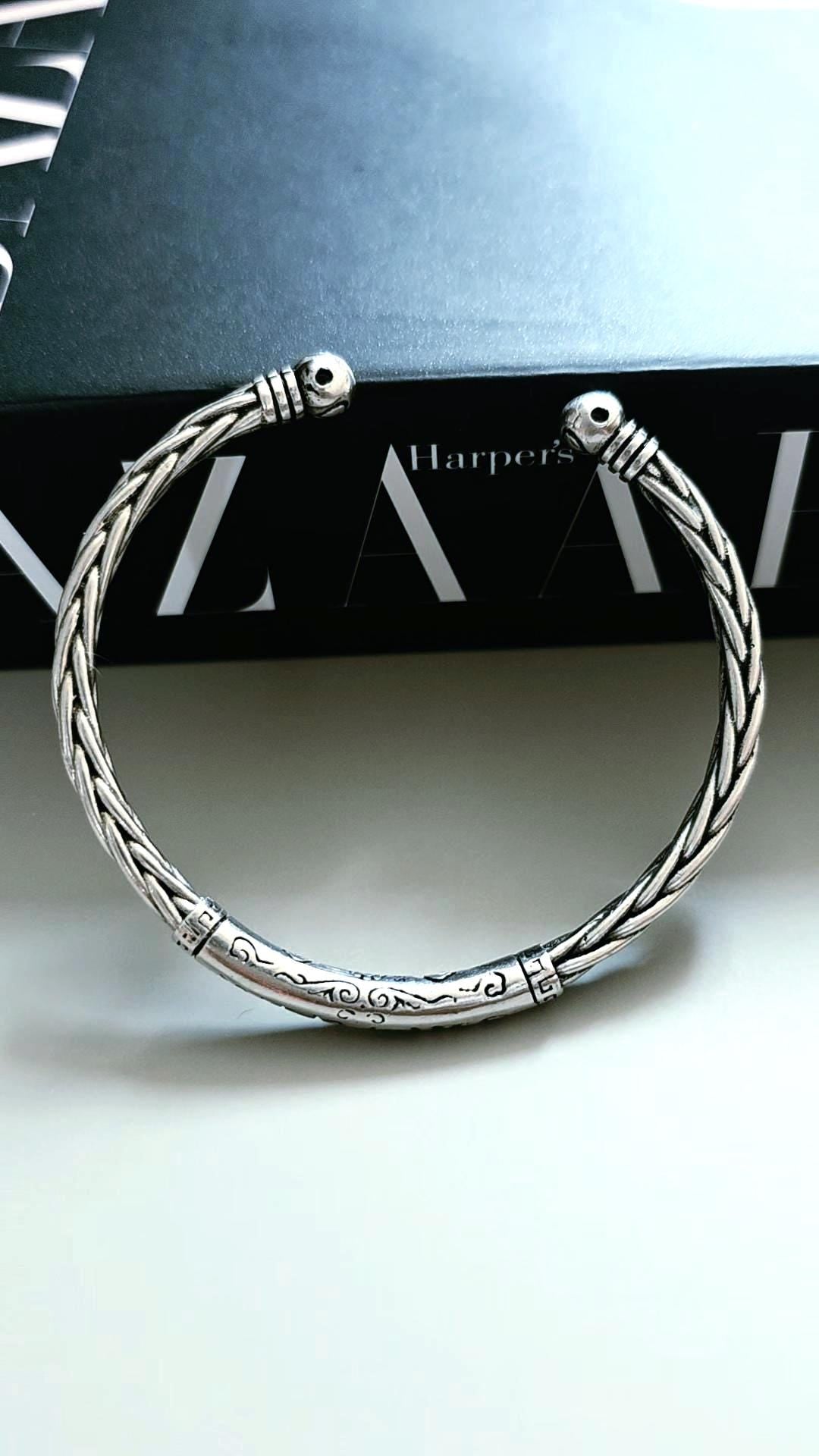 Tribal Viking Braided Titanium Steel Cuff Bracelet Modern Minimalist Wrist Jewelry for Men