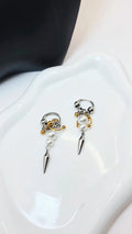 Punk Pearl Spike Hoop Earrings – Mixed Gold & Silver Statement Drop Earrings