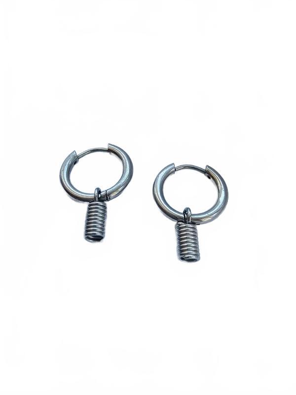 Silver Stainless Steel Spring charm Huggie Hoop Earring #alternative