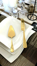 Gold Stainless Steel Cake Cutting Set – Wedding Knife Server – Elegant Dessert Utensil