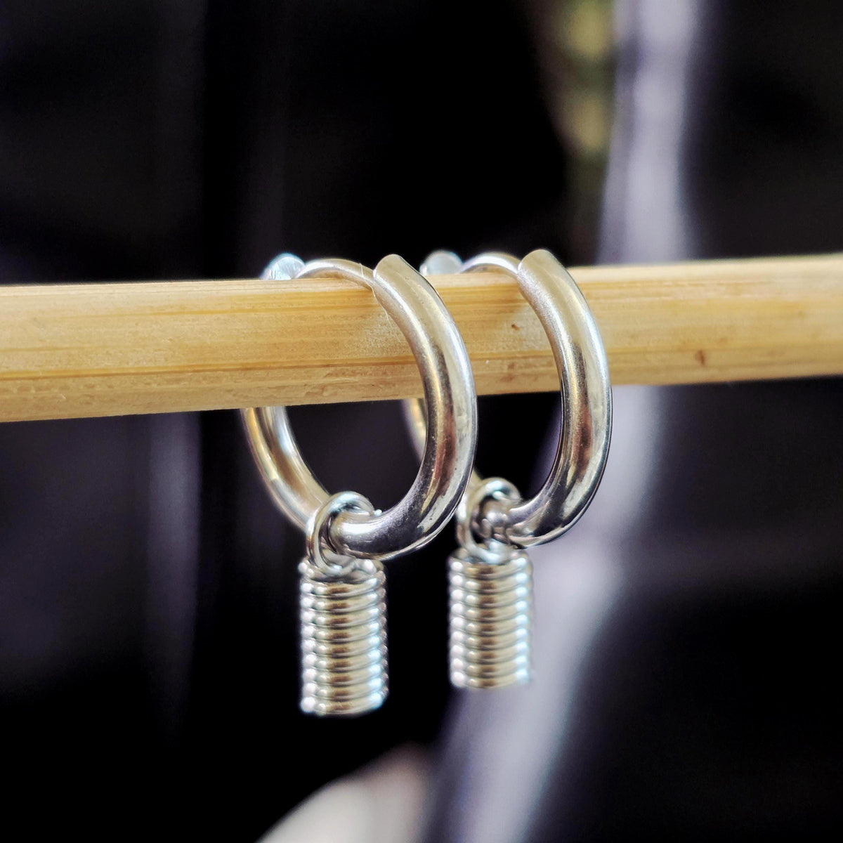 Stainless Steel Huggie Hoop Earrings –  Punk Hippie Dangle Spring  Jewelry