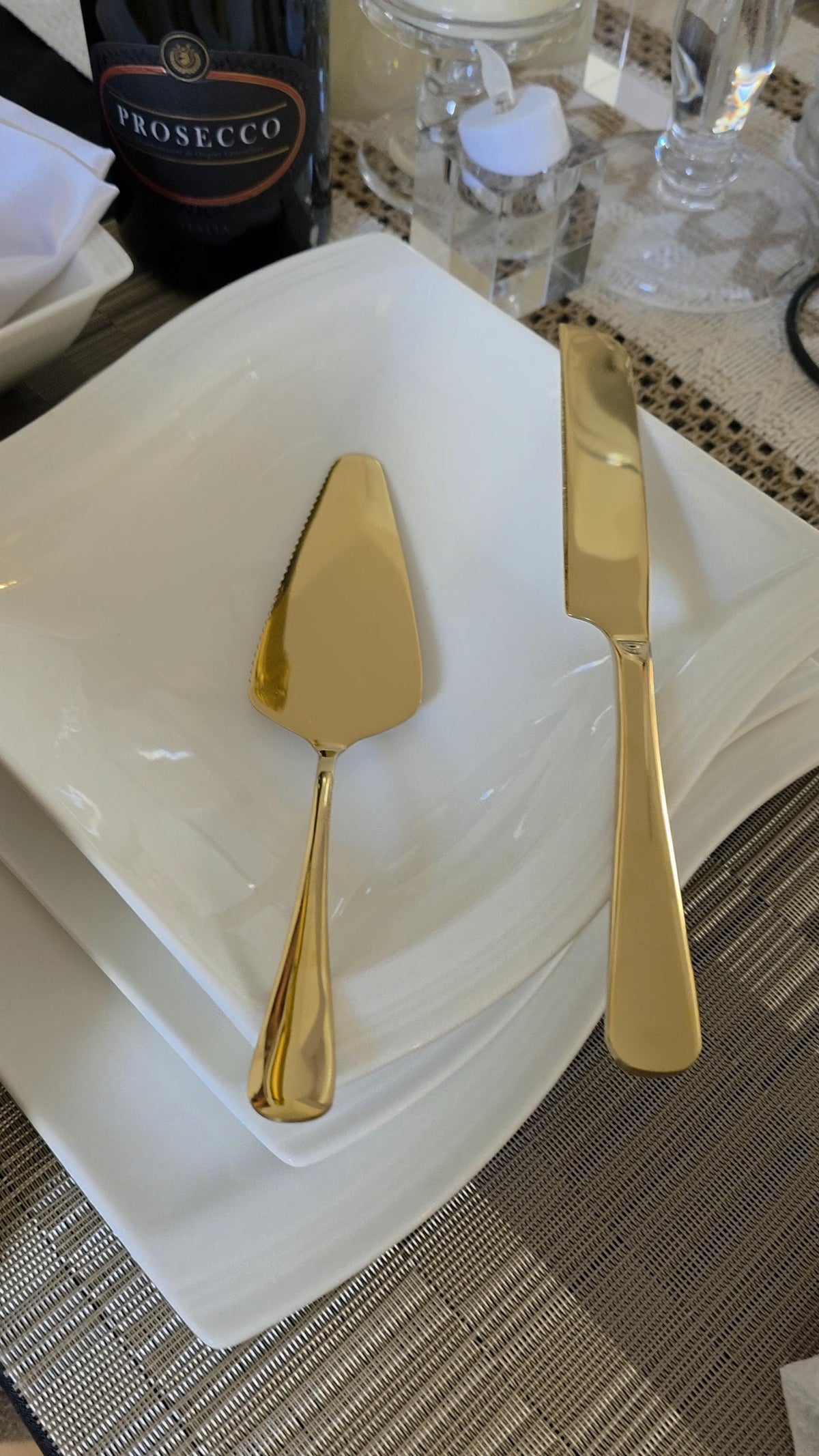 Gold Stainless Steel Cake Cutting Set – Wedding Knife Server – Elegant Dessert Utensil