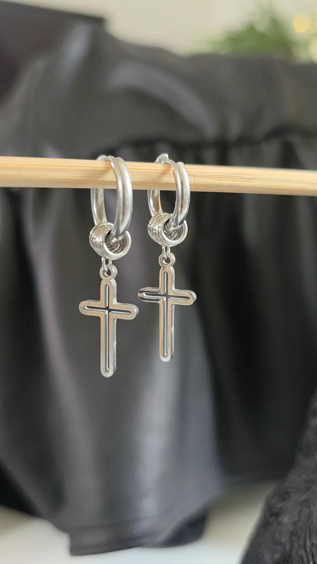 Huggie Hoop Cross Charm Earrings Stainless Steel  Punk Hippie Dangle Spring  Jewelry