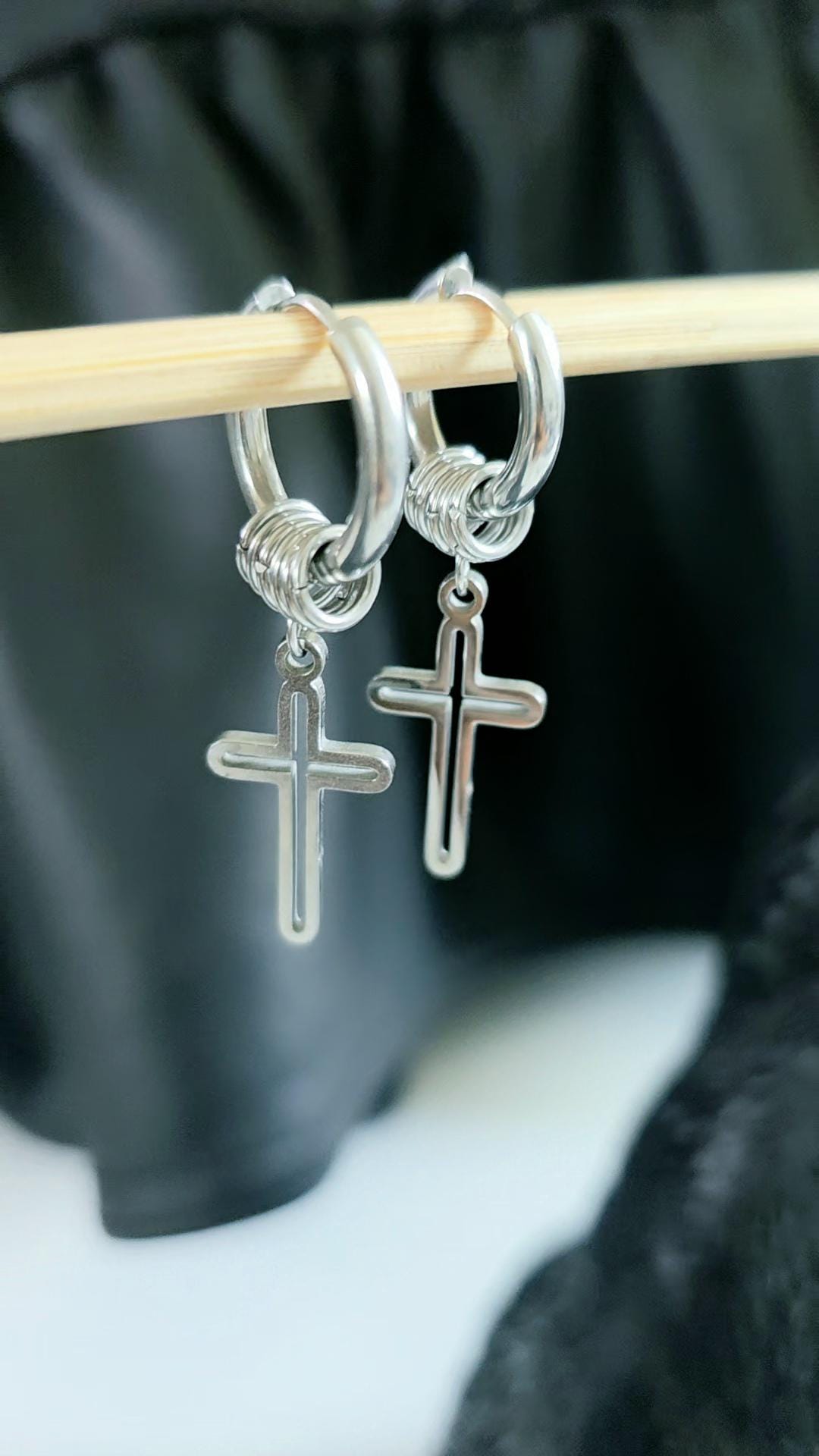 Huggie Hoop Cross Charm Earrings Stainless Steel  Punk Hippie Dangle Spring  Jewelry