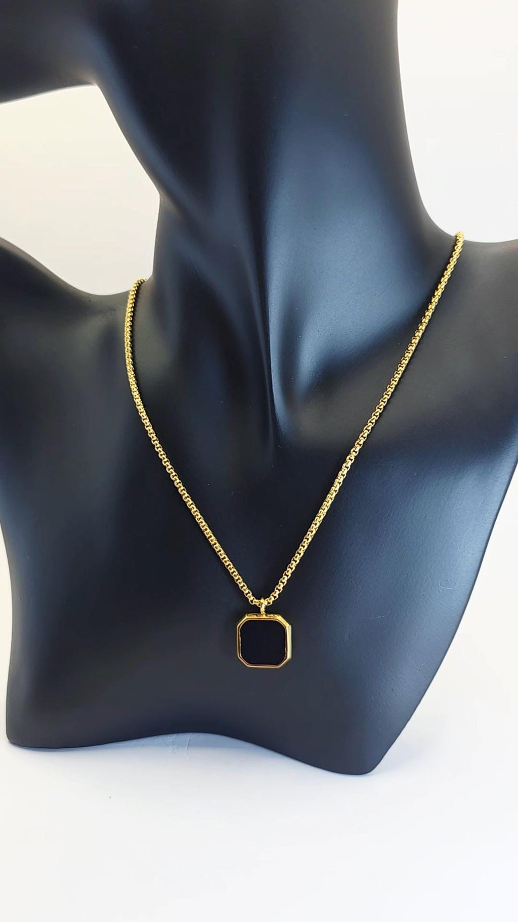 Gold and Silver Tone Hexagon Pendant Necklace – Bold Minimalist Statement Chain