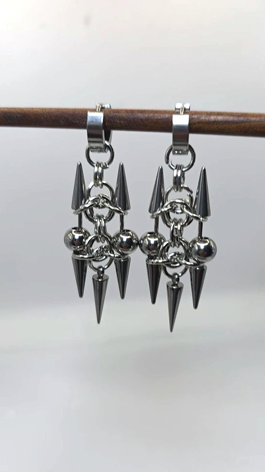 Gothic Pair  Spike Rivet Huggie Hoop Punk Hippie  Earring Stainless Steel