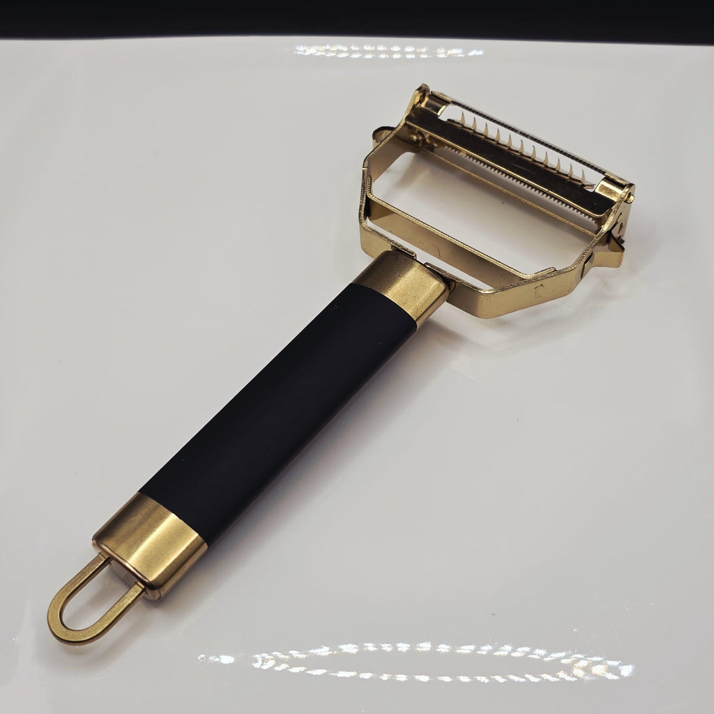 Gold Stainless Steel 4-in-1 Vegetable Peeler – Ergonomic Black Handle Kitchen Gadget