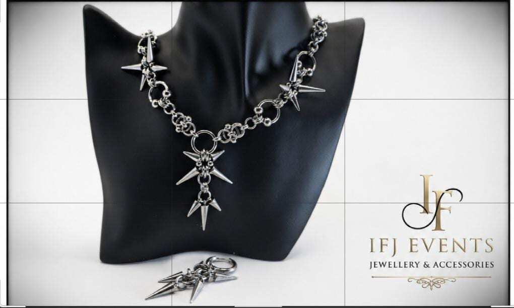 Gothic Spike Necklace Hoop Earring Set | Stainless Steel Punk Chain Jewelry