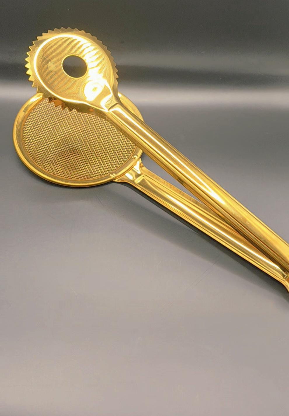 Gold Stainless Steel Frying Tongs with Strainer | Kitchen Cooking Utensil