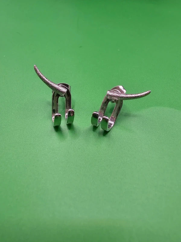 Silver Titanium Horn Tusk Stud Earrings Unisex Punk Gothic Jewellery