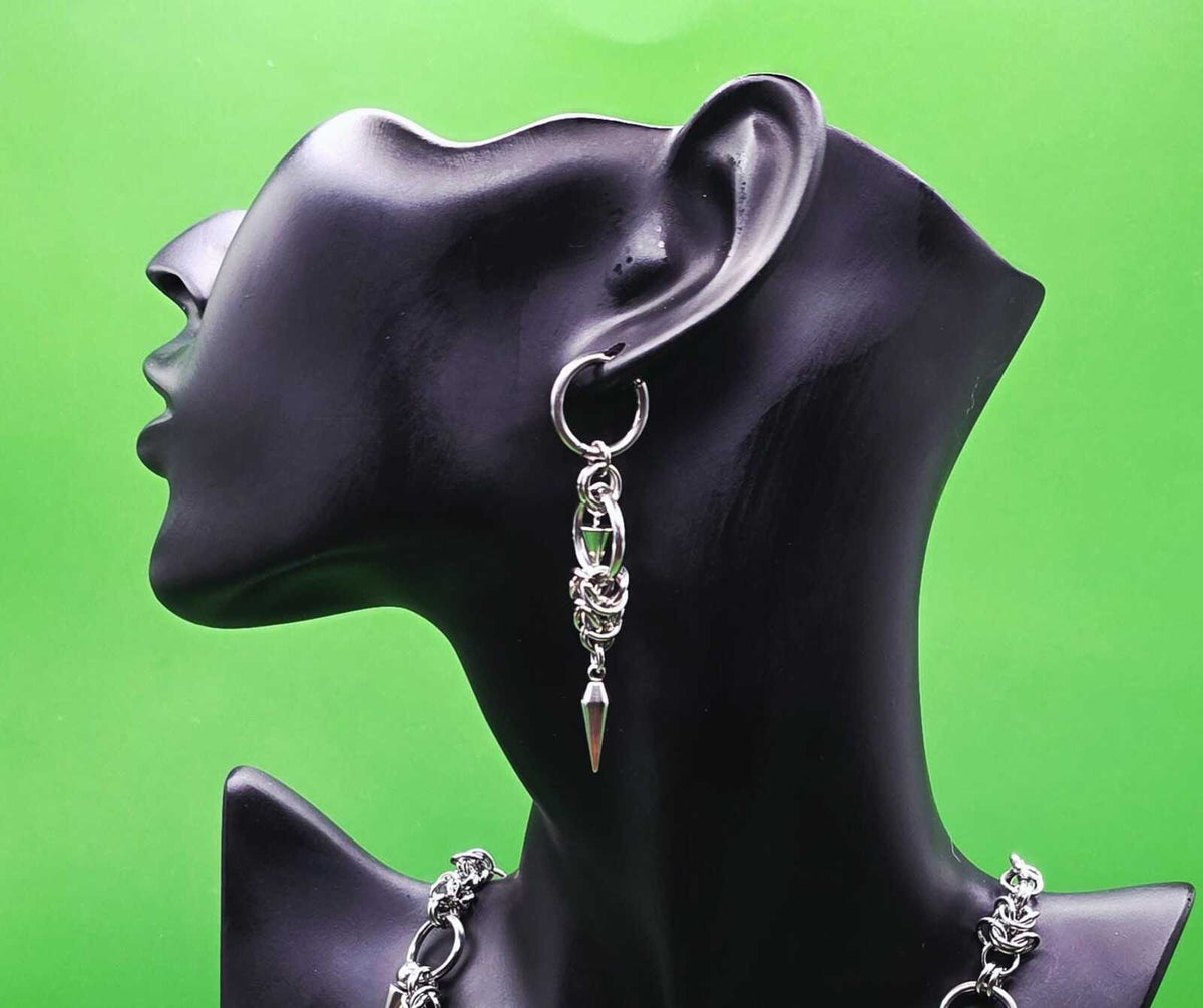 Gothic Spike  Necklace Patchwork Earring Set  Silver-Tone Stainless Steel Punk Jewelry
