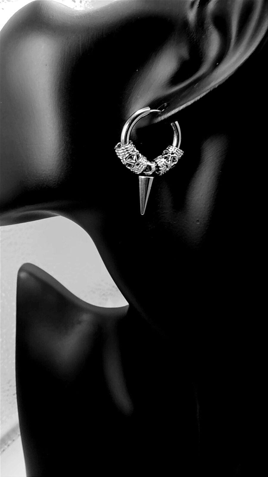 Unisex Pair Stainless Steel Dragon Scale Hoop Earrings with Spike  Accents  Punk