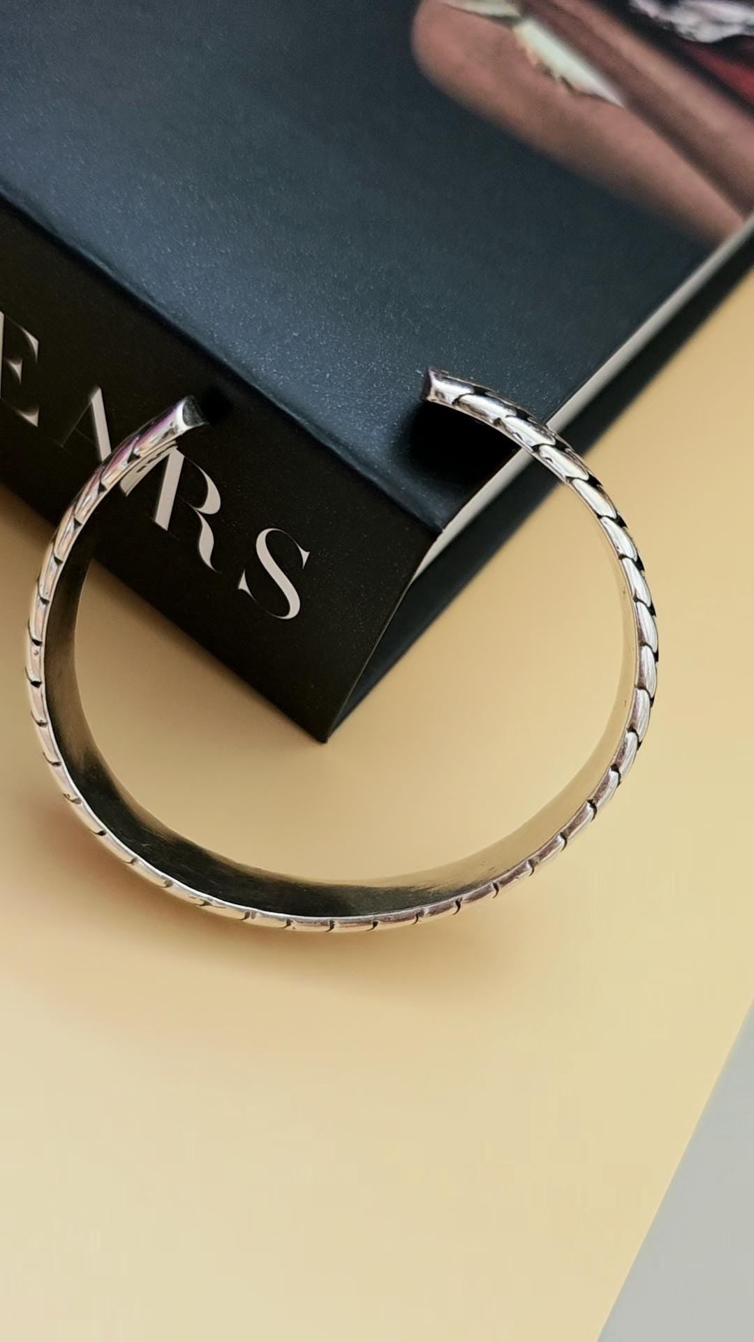 Snake Skin Cuff Bracelet Stainless Steel Silver Coated Modern Minimalist Wrist Jewelry for Men