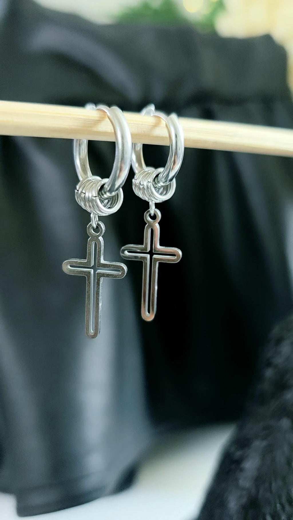Huggie Hoop Cross Charm Earrings Stainless Steel  Punk Hippie Dangle Spring  Jewelry