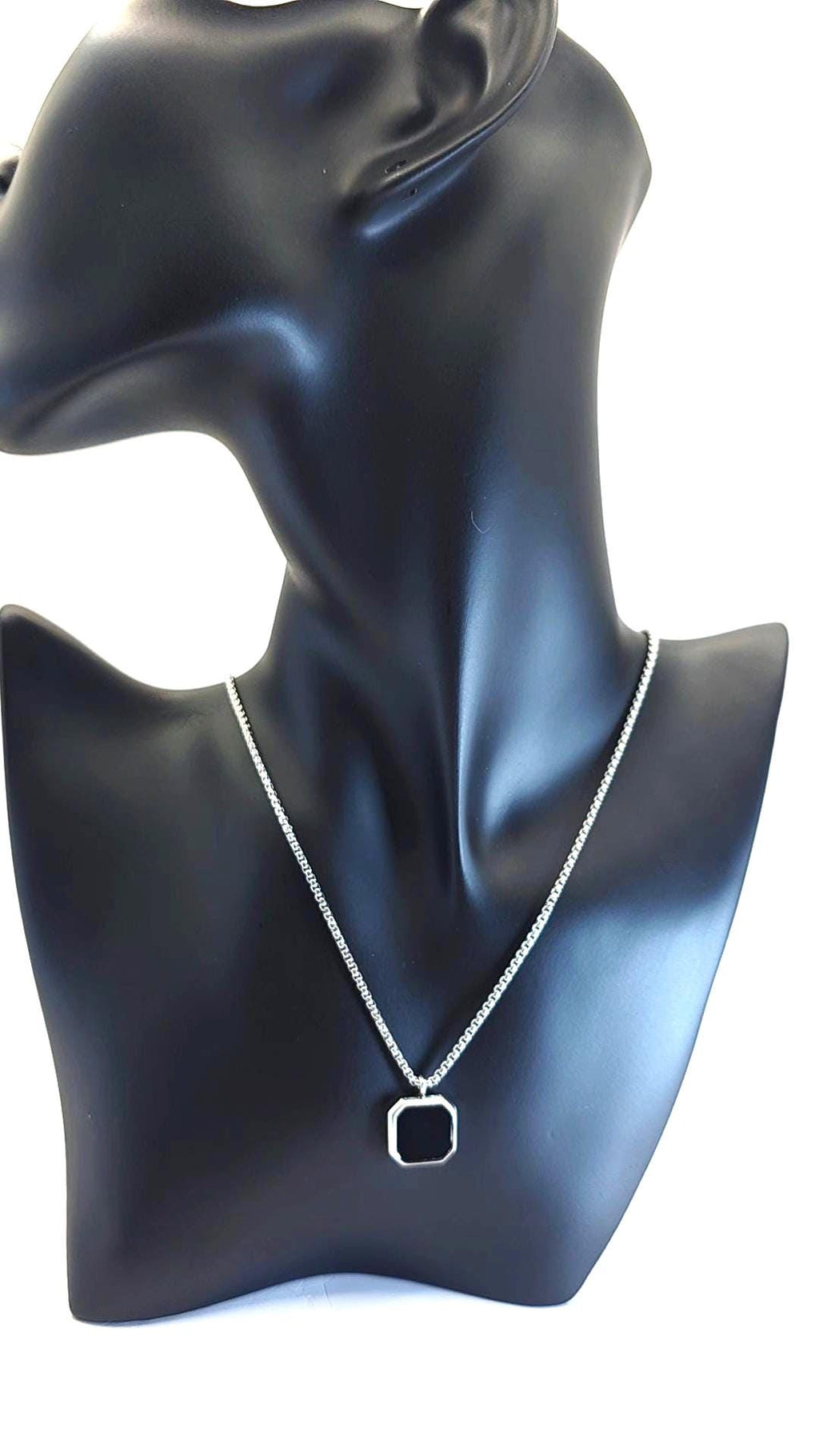 Gold and Silver Tone Hexagon Pendant Necklace – Bold Minimalist Statement Chain