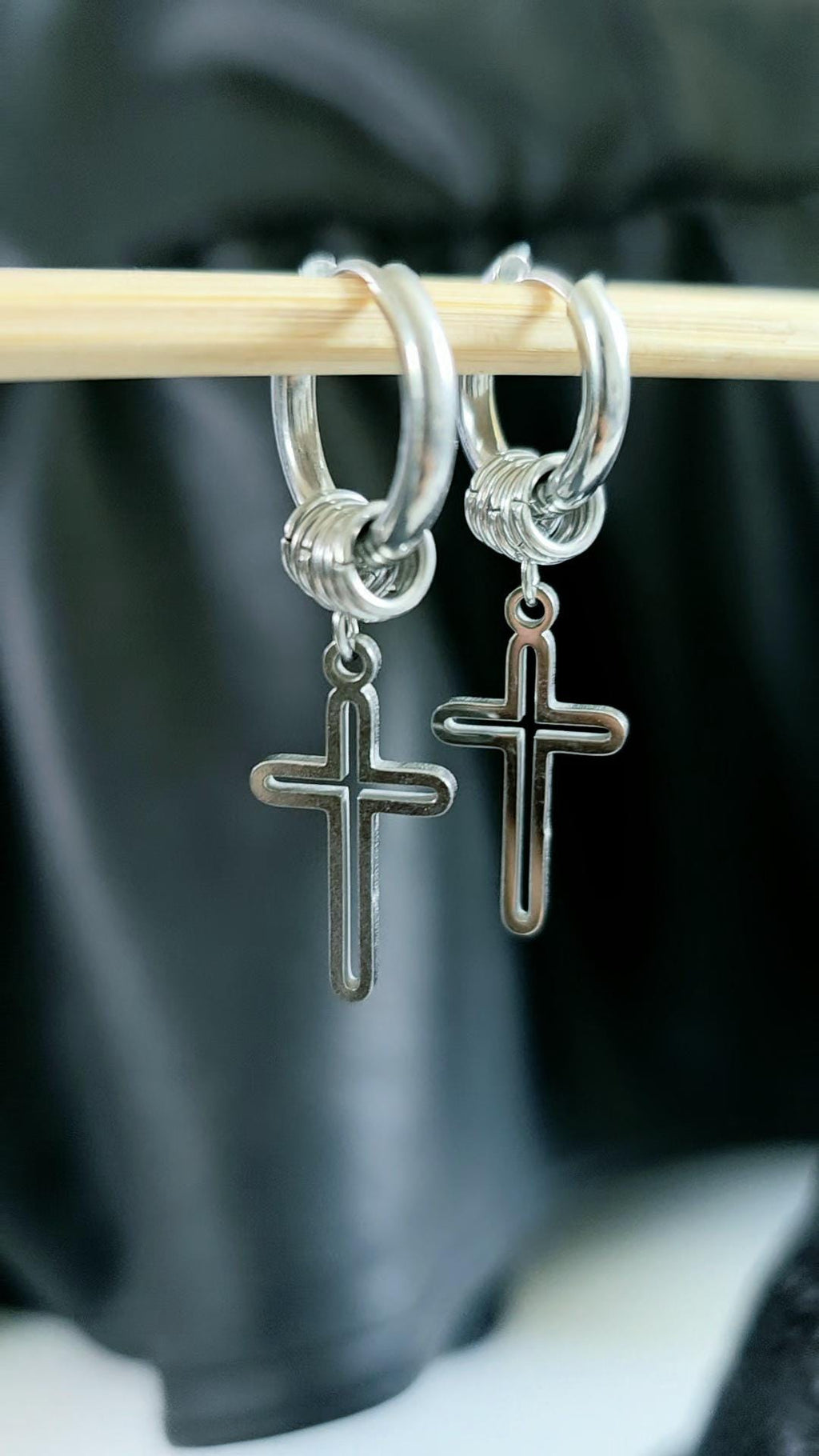 Huggie Hoop Cross Charm Earrings Stainless Steel  Punk Hippie Dangle Spring  Jewelry