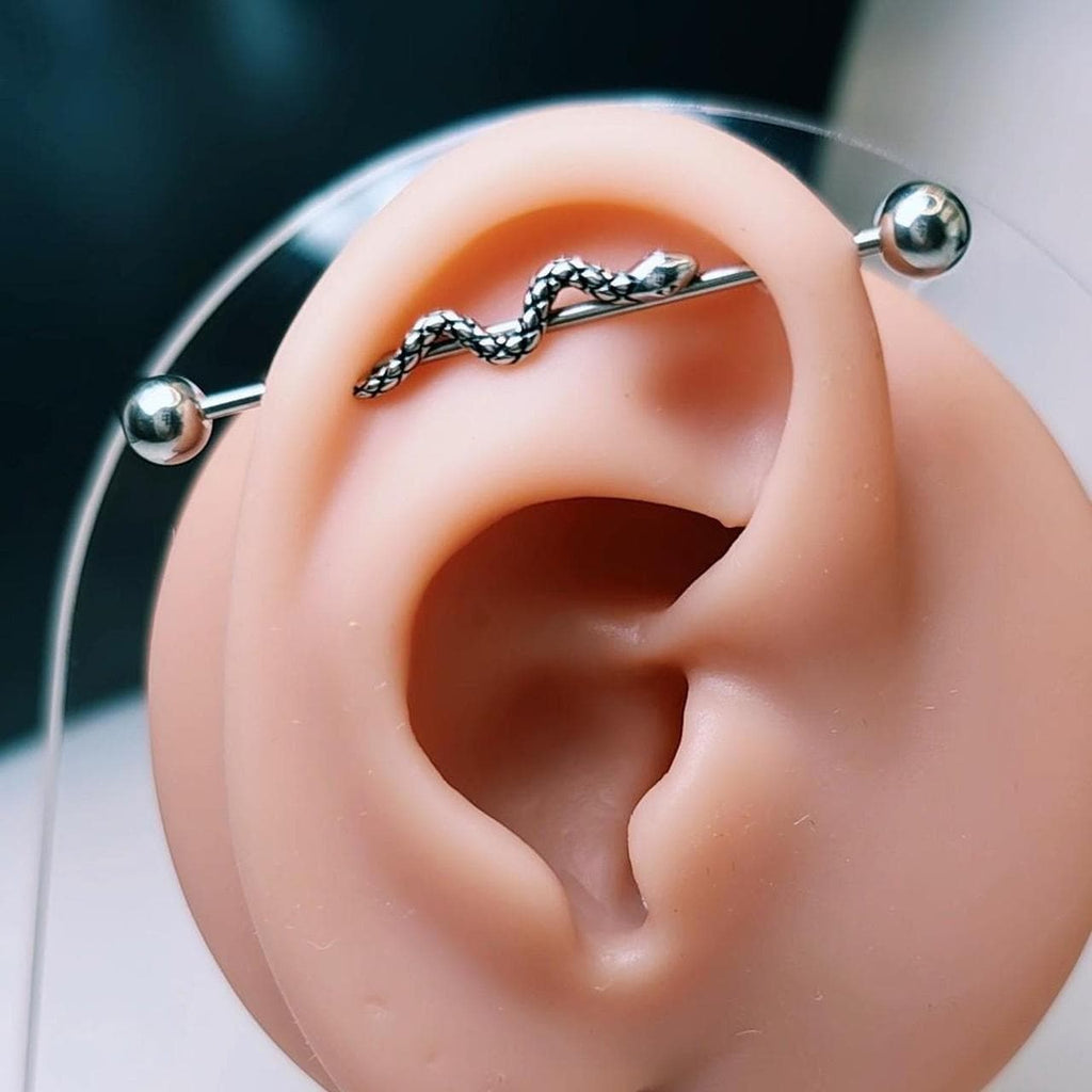 Gothic Snake Industrial Barbell Piercing, Stainless Steel Helix Earring, Punk Body Jewelry