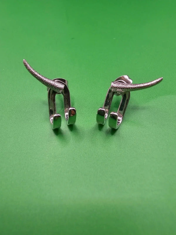 Silver Titanium Horn Tusk Stud Earrings Unisex Punk Gothic Jewellery