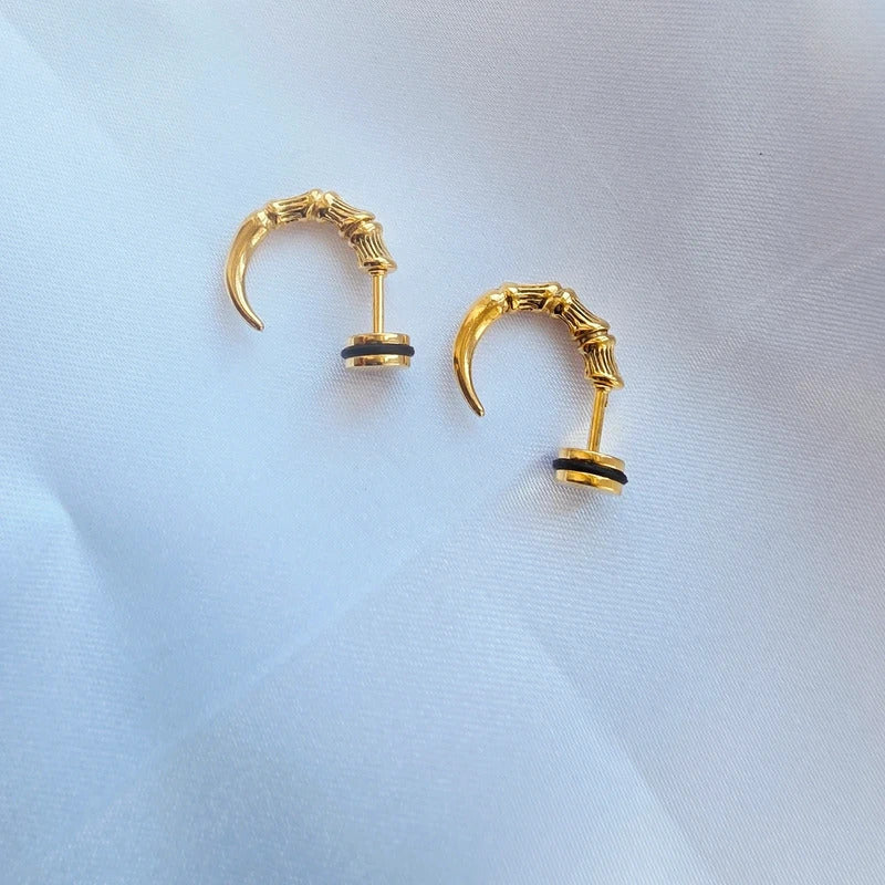 Punk Gold and Black Horn Shaped Stud Screw Back Goth Ram