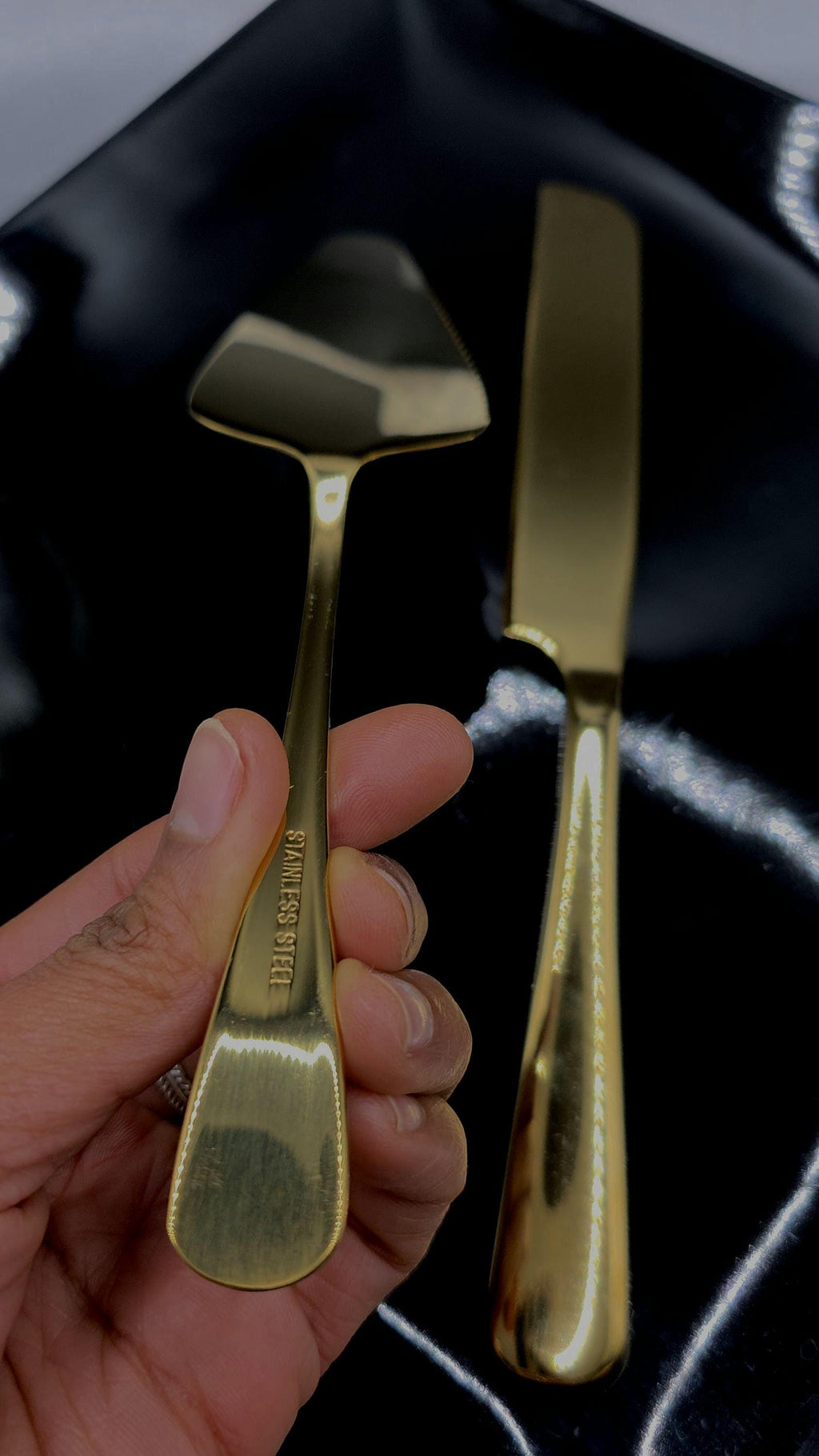 Gold Stainless Steel Cake Cutting Set – Wedding Knife Server – Elegant Dessert Utensil